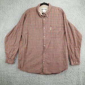 Columbia Shirt Mens 2XL Red Brown Plaid Button Down 100% Cotton Long Sleeve